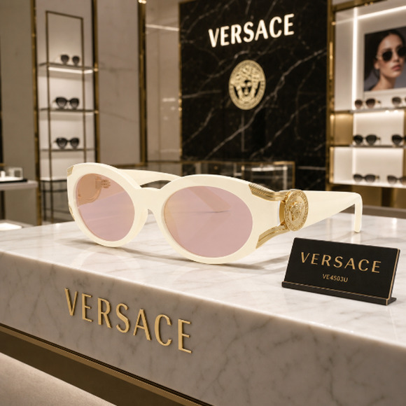 Versace Accessories - Versace VE4503U Oval Sunglasses – Milk White & Pink Mirror Gold - FULL INCLUSION